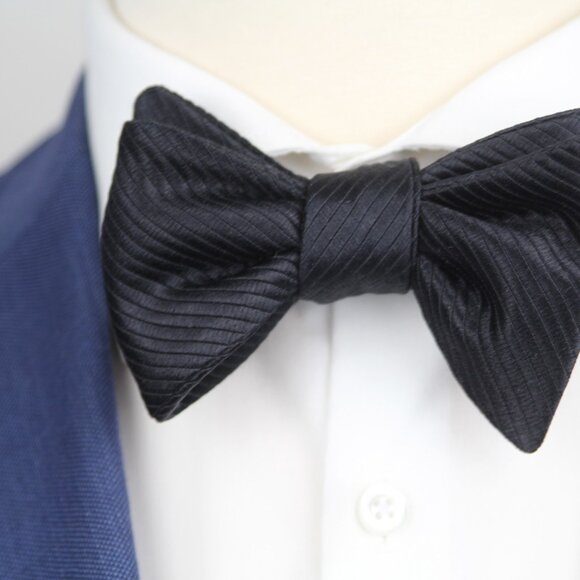 Camellucci Men's Self-tied Bow Tie Black Micro Stripe Silk S727 - Picture 12 of 16